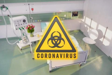 3d render of a yellow warning sign for biological hazards and the message Cor Stock Illustration