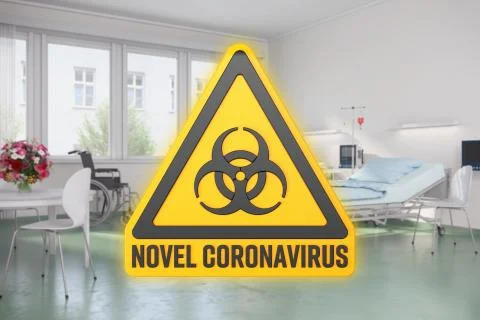 3d render of a yellow warning sign for biological hazards and the message nov Illustrazione stock