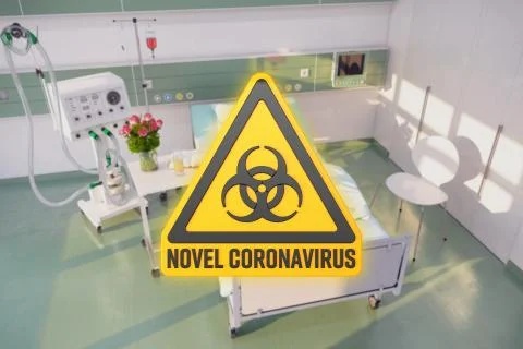 3d render of a yellow warning sign for biological hazards and the message nov Illustrazione stock