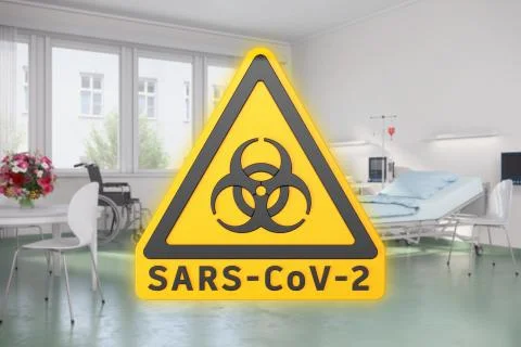 3d render of a yellow warning sign for biological hazards and the message SAR Illustrazione stock