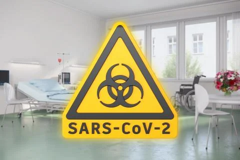 3d render of a yellow warning sign for biological hazards and the message SAR Stock Illustration