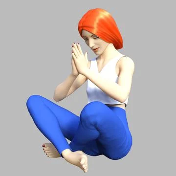 3d render yoga illustration of redheaded teenage girl on gray background. Illustrazione stock