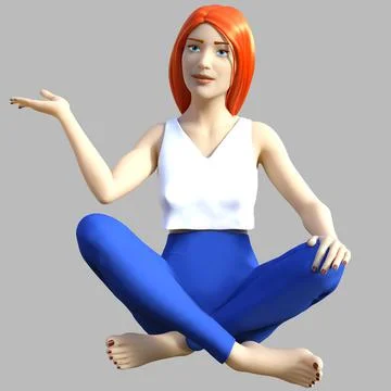 3d render yoga illustration of redheaded teenage girl on gray background. 스톡 일러스트