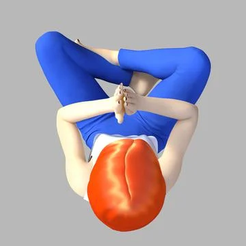 3d render yoga illustration of redheaded teenage girl on gray background. Stockillustratie