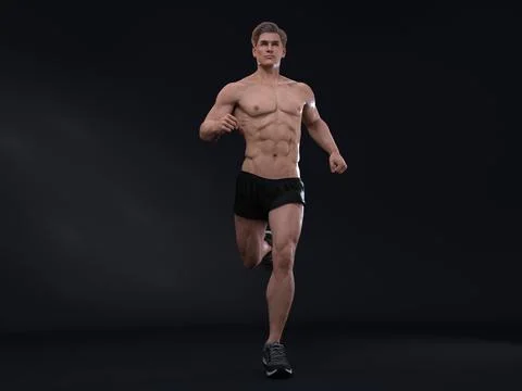 3D Render : A young man is running  with the studio background Illustrazione stock