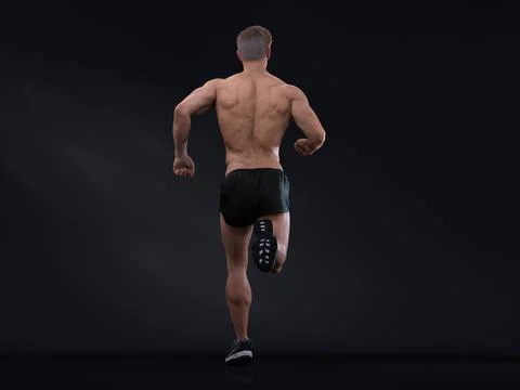 3D Render : A young man is running  with the studio background Stock Illustration