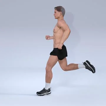 3D Render : A young man is running  with the studio background Stock Illustration