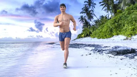 3D Render : A young man is running  with the natural background Illustrazione stock