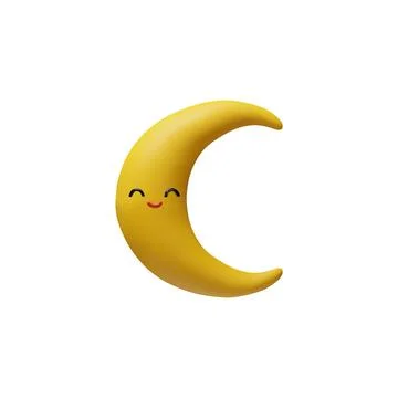 3D render young moon emoticon in clay style Stock Illustration