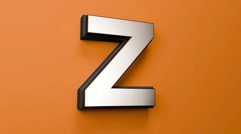 3d render of Z Silver Gold and Black Font on Orange background. premium Alphabet Stock Illustration