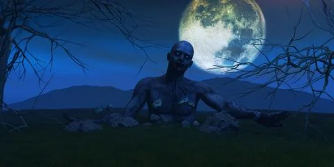3D render of a zombie coming out of the ground Stock Illustration