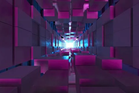 3d render,Abstract image of the cube background, the path to the light, Pl... Stockfoto's