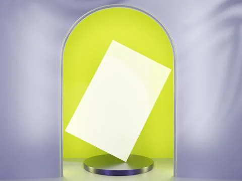 3d render.design of a pink wall with a poster on a stand in the center, on a Stock Illustration