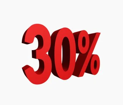 3D Rendered 30% Text for Discount Sale Promotions isolated on White Background Stock Photos
