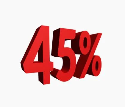 3D Rendered 45% Text for Discount Sale Promotions isolated on White Background Stock Photos