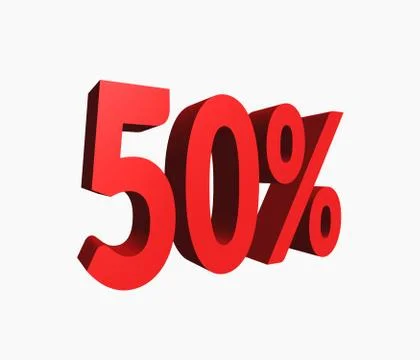 3D Rendered 50% Text for Discount Sale Promotions isolated on White Background Stock-Fotos