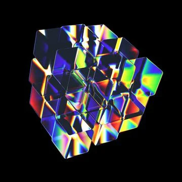3d rendered abstract cubic shape detailed reflection and dispersion. 스톡 일러스트