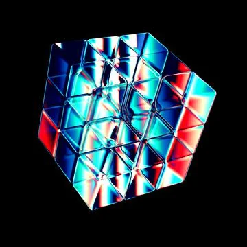 3d rendered abstract cubic shape detailed reflection and dispersion. Stock Illustration
