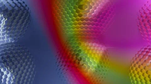 3D rendered abstract geometric background wallpaper with hexagons and rainbow Stock-Illustration