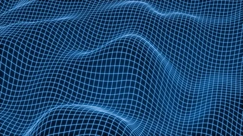 3D rendered abstract grid neon waves. Blue digital ocean Stock Footage 300796342