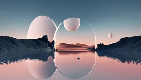 A 3D rendered abstract panoramic background of a serene northern seascape w.. Stock Illustration