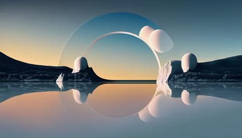 A 3D rendered abstract panoramic background of a serene northern seascape w.. Stock Illustration