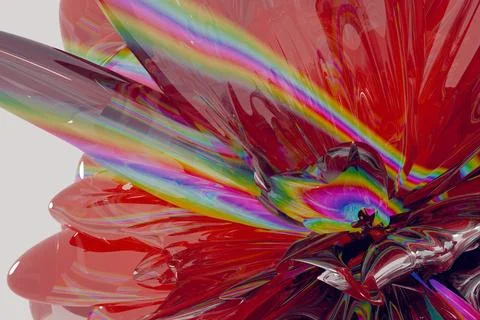 3d rendered abstract red and rainbow glossy glass pattern Illustrazione stock