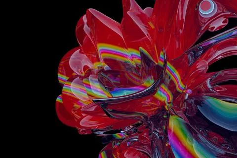 3d rendered abstract red and rainbow glossy glass pattern Illustrazione stock