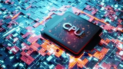 3D rendered animation, CPU processor unit on a motherbaord Stock Footage 142240137