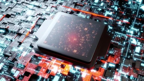 3D rendered animation, CPU processor unit on motherbaord or chipset Stock Footage 143262448