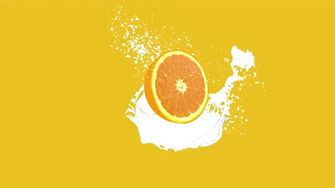 3D Rendered animation freeze frame slow motion of orange with milk Stock Footage 132473521