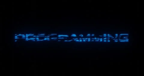 3d rendered animation of a PROGRAMMING neon blue sign on a black background Stockbeeldmateriaal 247454196