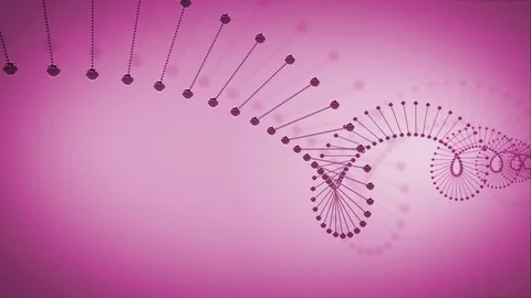 3D rendered animation of rotating DNA glowing molecules on pink background Video stock 107832953