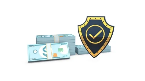 3d rendered animation of stack of money and shield with tick mark Stock Footage 75742983