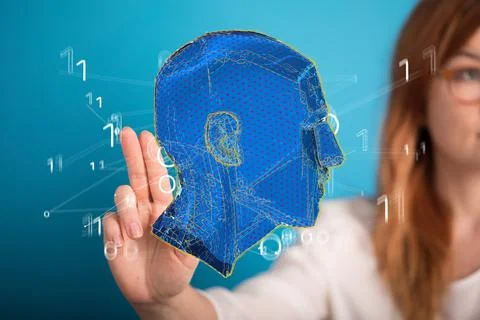 3D rendered Artificial Intelligence held in a woman's hand Stock Photos