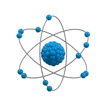 3d rendered atomic structure with nucleus and orbiting electrons Stock Photos