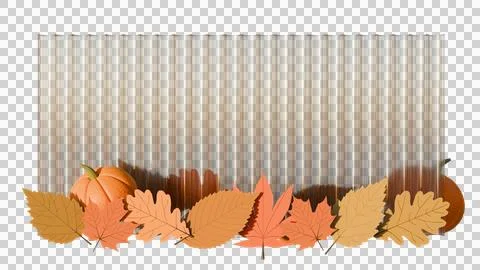 3D Rendered Autumn Background with Fluted Glass Panel, Pumpkins, and Fall L.. Stock Illustration