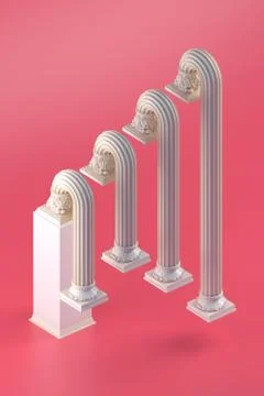 3d rendered bent columns in a row on red Stock-Illustration