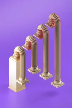 3d rendered bent columns in a row on purple Stock-Illustration