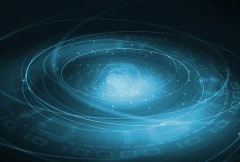 A 3d rendered binary code blue background with a digital data transmission ef Stock Illustration