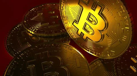 3D rendered Bitcoin cryptocurrency coin tokens Stock Illustration