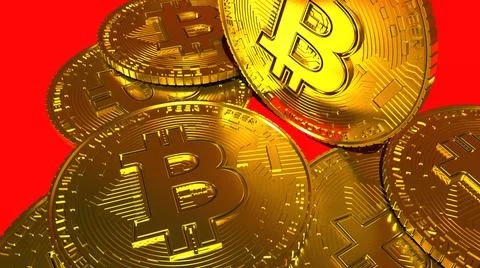 3D rendered Bitcoin cryptocurrency coin tokens Stock Illustration