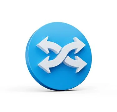 3D rendered blue circle with an icon of arrows pointing in opposite directions, Stock Illustration
