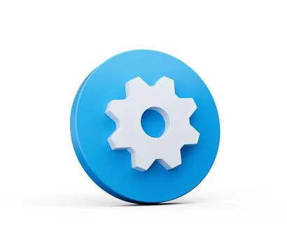 3D rendered blue circle with an icon of settings gear displayed on it, isolated Stock Illustration