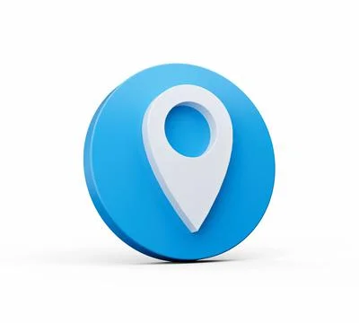 3D rendered blue circle with a location marker displayed on it, isolated on a wh 스톡 일러스트
