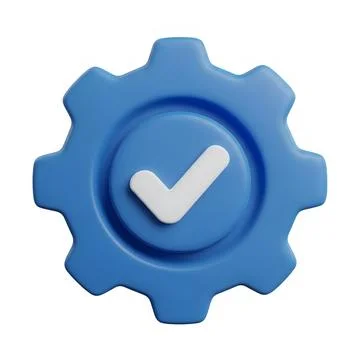 3d rendered blue gear icon with a checkmark in the center Stock Illustration