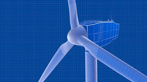 3D Rendered Blue Print of a Spinning Wind Turbine Video stock 101939684
