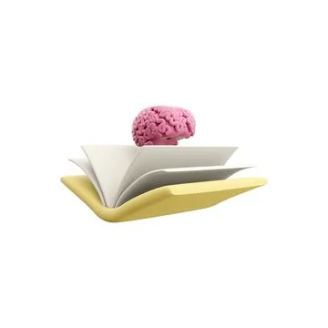 3d rendered brain in book. 3d renderbook in brain icon, 3d illustration, kids Illustrazione stock
