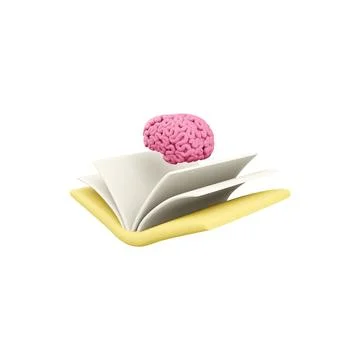 3d rendered brain in book. 3d renderbook in brain icon, 3d illustration, kids Illustrazione stock