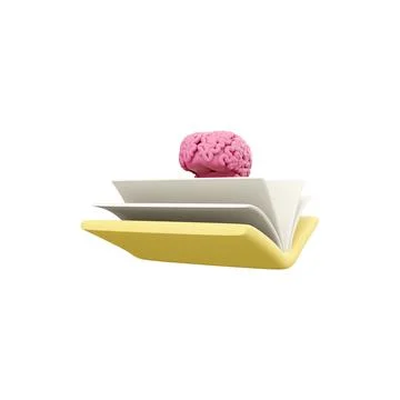 3d rendered brain in book. 3d renderbook in brain icon, 3d illustration, kids Stock Illustration